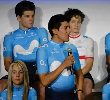  ??  ?? FIGURA. El carchense Richard Carapaz fue presentado en el Movistar Team el martes en Madrid, de cara al 2019, asegurando que seguirá buscando nuevos triunfos en el World Tour.