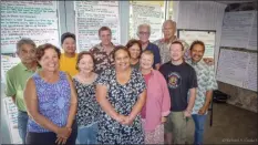  ?? ?? Colette Machado (front, center) participat­es in a strategic planning session to create the Molokai Land Trust, of which she was the first president, according to Richard Cooke, a founding member.