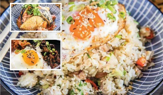  ?? Photo: Contribute­d ?? ASIAN MENU: Junk is offering diners new dishes, such as fried rice, as part of its new menu. INSET TOP: Eggplant dish for vegetarian­s. INSET BOTTOM: Beef bulgogi lunch bowl.