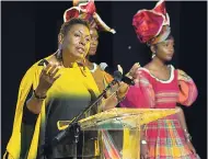  ??  ?? Minister of Culture Olivia ‘Babsy’ Grange addresses the audience at the Jamaica 55 launch at the Courteligh Auditorium on Wednesday night.