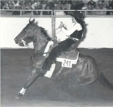  ??  ?? RIGHT: Sandy Collier, also an NRCHA Hall of Famer, says that in her early years of competitio­n, “it felt as if I had to be a couple points better just to tie.” Her response? Work harder.