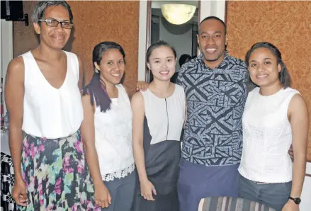  ?? Photo: Vilimoni Vaganalau ?? From left: Nunia Kautoga, Marshanell Leong, Li Guang Yin, Brian Malani and Alisi Waqa during the 2018 Doctors’ Induction on January 17, 2018.