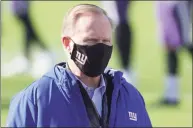  ?? Rob Carr / TNS ?? Co-owner John Mara of the New York Giants looks on during warm-ups against the Baltimore Ravens at M&T Bank Stadium on Dec. 27, 2020 in Baltimore, Md. Mara says that his family will not be an influence on football operations.