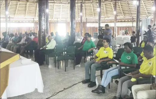  ??  ?? Part of the gathering at the Umana Yana yesterday morning for the launching of the constituti­on of the National Mining Syndicate.