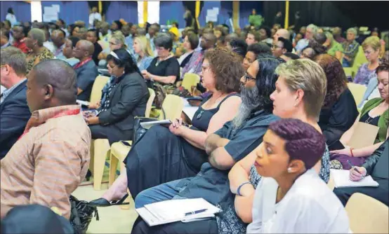  ??  ?? Attendees at the TUT Transforma­tion Summit (Top). TUT Vice-Chancellor and Principal, Professor Lourens van Staden addressing delegates at the Transforma­tion Summit Summit (Below). Photo: Madelene Cronje