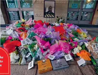  ?? Picture: EPA-EFE ?? CRY FOR JUSTICE. Flowers below a picture of George Floyd outside The Fountain of Praise Church before the funeral service for him in Houston, Texas, yesterday. A bystander’s video posted online on 25 May appeared to show Floyd pleading with arresting officers that he couldn’t breathe as an officer knelt on his neck.