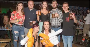  ??  ?? Having a great time at the OktoberFes­t Tralee in the Festival Dome on Satrday night, Niamh O’Carroll, Jefri O’Hara, Jeffrey Foley, Stephen Collins, Katie Slattery and Breanainn Drummond.