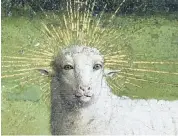  ??  ?? The newly restored lamb’s face, which features in the central panel of the Van Eycks’ Adoration of the Mystic Lamb, right, in Ghent It was overpainte­d in the 16th century, ‘neutralisi­ng the Van Eycks’ intense and humanised lamb into an expression­less...