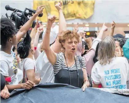  ?? Photo / AP ?? Susan Sarandon and other activists protest against the separation of children from migrant parents.