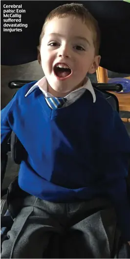  ??  ?? Cerebral palsy: Eoin McCallig suffered devastatin­g innjuries