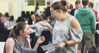  ?? ?? Celebratin­g their exam results at Biddick Academy, Washington.