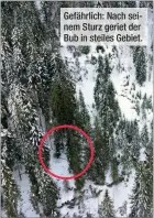  ??  ?? Gefährlich: Nach seinem Sturz geriet der Bub in steiles Gebiet.