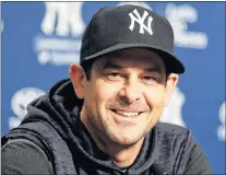  ?? AP PHOTO ?? New York Yankees manager Aaron Boone speaks to reporters Monday at Yankee Stadium in New York.