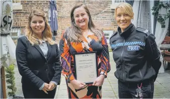  ?? ?? From left, Northumbri­a PCC Kim McGuinness, Shopwatch chairwoman Kirsty Currie and Sergeant Maria Ord.