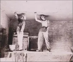  ?? Courtesy photos/Shiloh Museum ?? Unidentifi­ed Civilian Conservati­on Corps workers plaster a ceiling at Devil’s Den State Park in the 1930s. The photo is from the Shiloh Museum of Ozark History’s Washington County Historical Society Collection (P-2577:3:3).