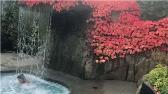  ??  ?? A hot tub with its own waterfall is hard to resist at the Painted Boat Resort’s outdoor Spa Garden in Madeira Park,