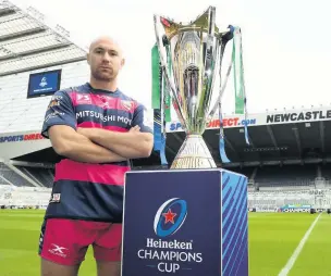  ??  ?? Gloucester captain Willi Heinz with the Champions Cup as he works his way to fitness