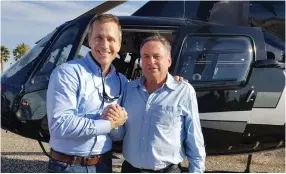  ?? (Courtesy Governor’s Delegation) ?? MISSOURI GOV. Eric Greitens (left) with Mifal Hapayis national lottery chairman Uzi Dayan.