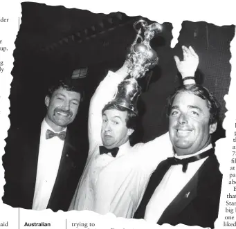  ??  ?? Australian skipper John Bertrand, Sir Michael Fay and Dennis Conner, with a miniature replica of the America’s Cup.