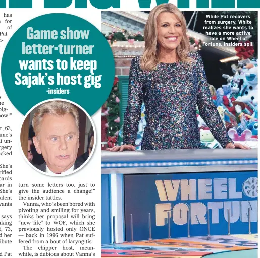  ??  ?? While Pat recovers from surgery, White realizes she wants to have a more active role on Wheel of Fortune, insiders spill