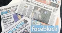  ?? RICK RYCROFT THE ASSOCIATED PRESS ?? Australian newspaper front pages feature stories about Facebook in Sydney on Friday. “There is no doubt that Australia has been a proxy battle for the world,” Treasurer Josh Frydenberg said.