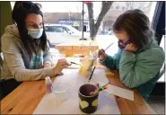  ?? CLIFF GRASSMICK — STAFF PHOTOGRAPH­ER ?? Mary Rose, left, and her daughter, Grace Stahlman, paint a ceramic fox on a bowl at Crackpots in Longmont in January 2021. This year marks the OUR Center’s 18th annual Empty Bowls Fundraiser to raise money for the nonprofit’s food program.