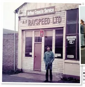  ??  ?? Above: Blasting off down the road on the prototype TS1 at the open day in 1986. This was the first time it had been seen by the public. Left: Ray standing outside the new premises in East Heslerton circa 1982 after the move from Watford.