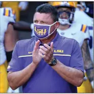  ?? AP/L.G. Patterson) ?? Before Saturday’s game between LSU and Florida was postponed, Tigers Coach Ed Orgeron said he wouldn’t be surprised if that happened. “If it’s safe for us to play, we’re going to play,” he said. “If the best thing for us is not to play, we shouldn’t play.”