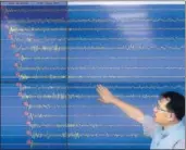  ?? AP ?? South Korea’s Earthquake and Volcano Monitoring Division director Ryoo Yonggyu shows a chart of seismic waves caused by the hydrogen bomb, as measured on the Korean peninsula.