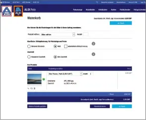  ??  ?? Im Warenkorb: Ob die Bildqualit­ät reicht und welche Optionen es gibt, zeigt Aldi erst im Warenkorb an und erlaubt hier die Deaktivier­ung der automatisc­hen Bildoptimi­erung.