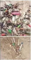  ??  ?? Used syringes, needles and medicine bottles strewn at the beach strip behind PD Hinduja Hospital.