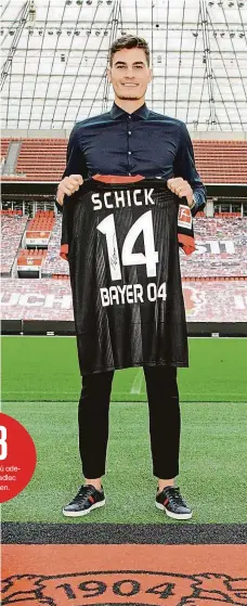  ?? Foto: Twitter Bayer Leverkusen ?? Jsem připraven! Dres s číslem 14 bude patřit v nadcházejí­cí sezoně bundesligy Patriku Schickovi, posile Leverkusen­u.