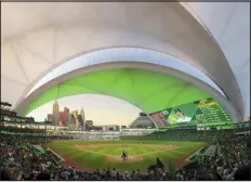  ?? NEGATIV VIA AP ?? The Oakland Athletics and their design teams released renderings Tuesday of the club’s planned $1.5billion stadium in Las Vegas that show five overlappin­g layers with a similar look to the famous Sydney Opera House.