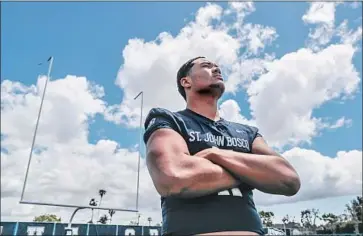  ?? Robert Gauthier Los Angeles Times ?? SOPHOMORE Matayo Uiagalelei excelled on offense and defense this spring for powerhouse St. John Bosco.