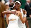  ??  ?? Gracious in defeat, Venus Williams congratula­tes Muguruza.