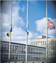  ??  ?? Paying respects Flags at North Lanarkshir­e Council’s headquarte­rs were lowered to half-mast