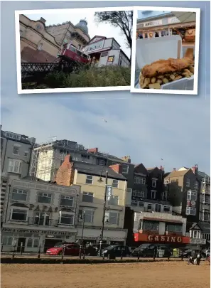  ??  ?? Shops and restaurant­s along the South Bay promenade and, inset, from left, the Central Tramway,