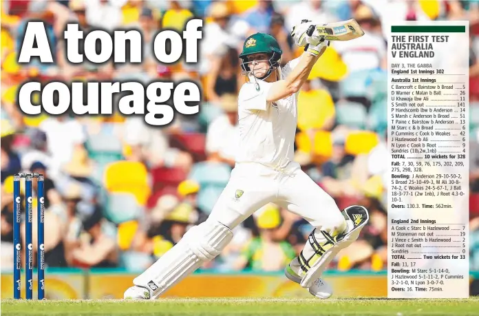  ?? Picture: MARK KOLBE/GETTY IMAGES ?? Australian captain Steve Smith batting brilliantl­y during day three of the First Test of the 2017/18 Ashes series at the Gabba yesterday in Brisbane