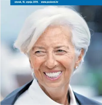  ?? REUTERS ?? Christine Lagarde preuzet će monetarnu vlast eurozone