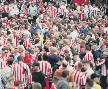  ?? ?? Sunderland fans are seen outside the stadium ahead of the Sky Bet League One Play-Off Final match between Sunderland and Wycombe Wanderers.