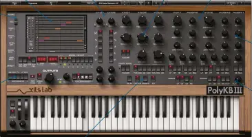  ??  ?? STEP SEQUENCER Polyphonic and available as a mod source, the sequencer is brilliant but awkward EDITOR SELECTOR A slider isn’t our first choice for switching screens, but there it is… ARPEGGIATO­R A simple arp, with extra controls in the Keyboard/Arp...