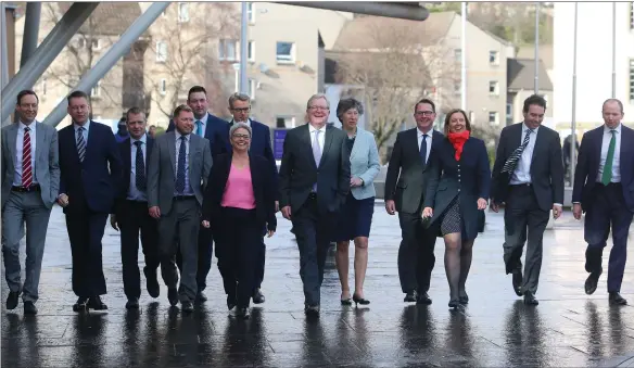  ?? Picture: Gordon Terris ?? Scottish Conservati­ve leader Jackson Carlaw with his shadow cabinet outside the Scottish Parliament yesterday