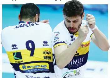  ?? ?? Bruno, 35 anni e, di spalle, Ngapeth (30): di nuovo insieme a Modena