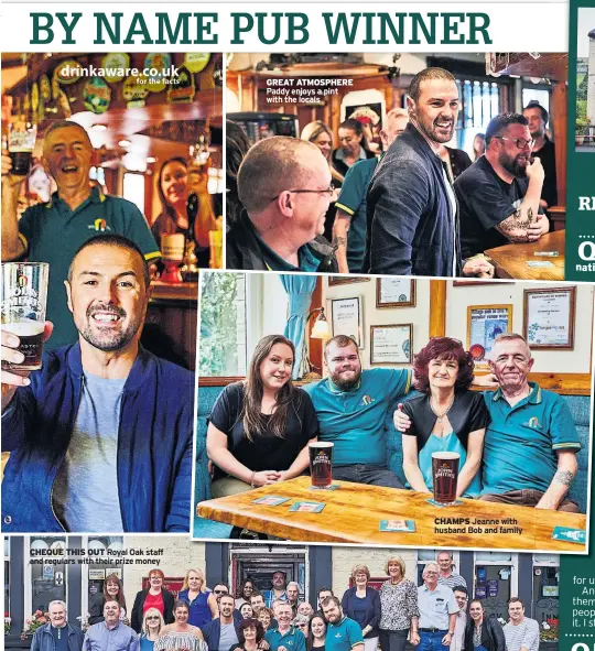  ??  ?? GREAT ATMOSPHERE Paddy enjoys a pint with the locals CHAMPS Jeanne with husband Bob and family