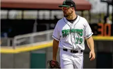  ?? CONTRIBUTE­D BY JEFF GILBERT ?? Dragons first baseman Alex McGarry leads the team with 6 homers and 14 RBIs. He’s just one reason the Dragons have the highest winning percentage (.762) in all of pro baseball this season.