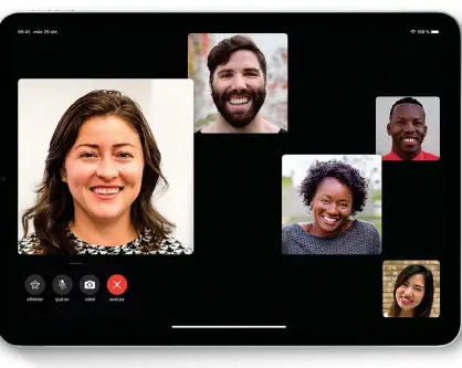 ?? Bild: Apple ?? Att få till ett gruppvideo­samtal är inte svårt. När du startat ett samtal väljer du att lägga till personer i samtalet. Det är en symbol med ett plustecken du ska trycka på.