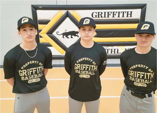  ?? DAVE MELTON/POSTTRIBUN­E ?? Griffith’s Mahdi Mroueh, from left, his twin brother, Milad, and their older brother, Mazen, are in their first high school baseball season after moving from Dubai last summer.