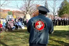  ?? SENTINEL ?? Then-chairman of the Shirley Veterans Events Committee Norman Albert, kicks off the Veterans Day program at Whitley Park.