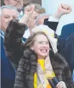  ??  ?? Gai Waterhouse cheers Pinot home in The Oaks.