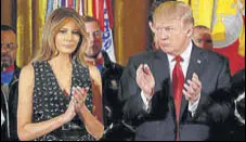  ?? REUTERS ?? US President Donald Trump and first lady Melania Trump attend a ceremony at the White House on Thursday.